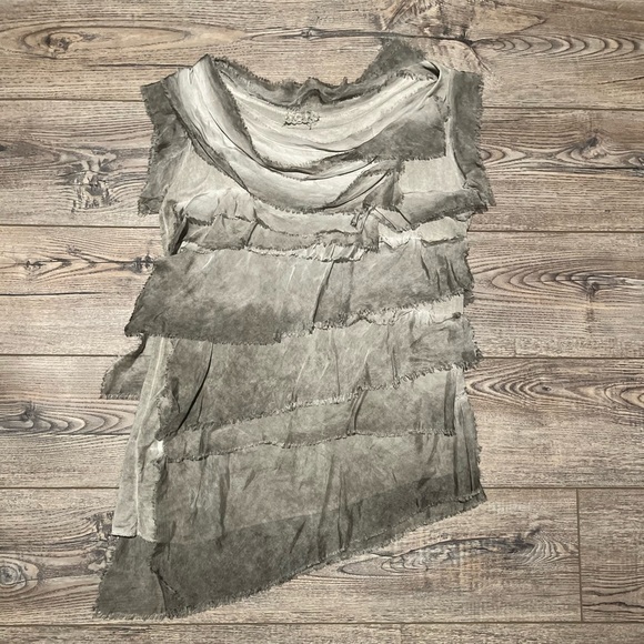 Italian silk top asymmetrical sexy fringe layered tiered whimsy core - Picture 2 of 4